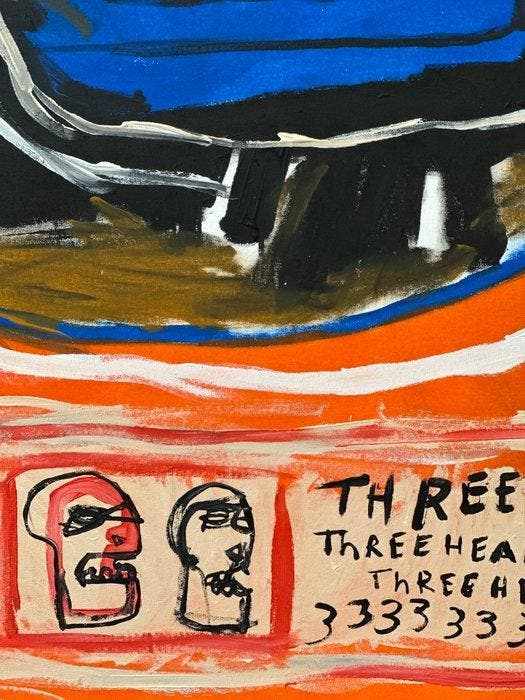 Malo - Three heads - like basquiat, Antiek en Kunst, Kunst | Schilderijen | Modern