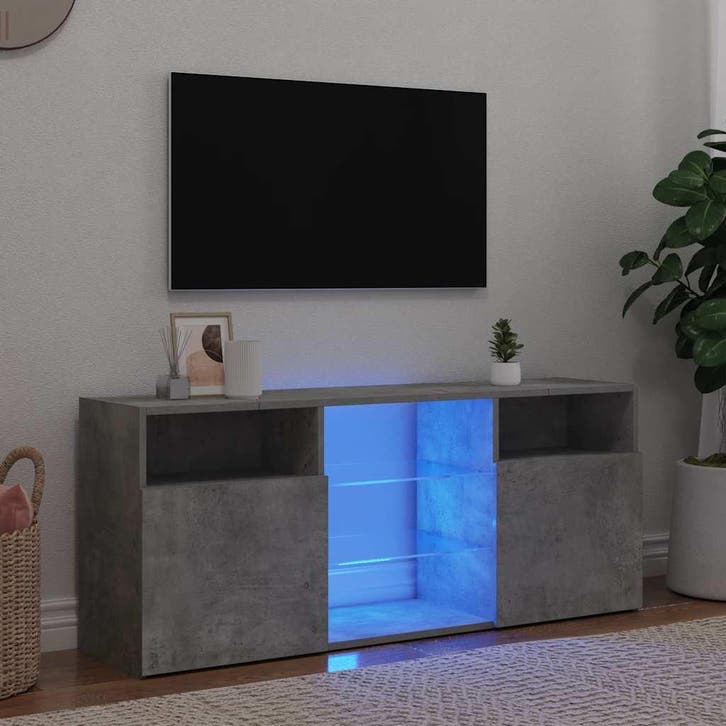 vidaXL Tv-meubel met LED-verlichting 120x30x50 cm betongrijs, Maison & Meubles, Armoires | Mobilier de télévision, Envoi