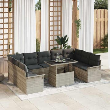 vidaXL Tuinbank Set 10 st Lichtgrijs Poly rattan, Verzenden