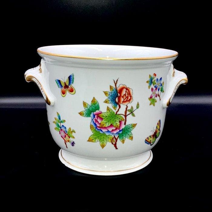Herend - Large Cache-Pot with Handles (24 cm) - Queen, Antiek en Kunst, Antiek | Glaswerk en Kristal