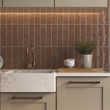 Wandtegel Villeroy Ele Terra Bruin Glans 7,5x30 (Muurtegels), Nieuw, 20 tot 40 cm, 10 m² of meer, Wandtegels