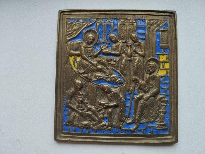Icoon - Geboorte van Maria - brons, email, Antiek en Kunst, Kunst | Niet-Westerse kunst