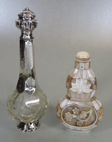 2 x Parfumflesje - Parfumfles - Glas, Zilver, Been,