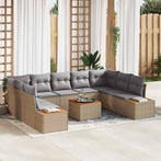 vidaXL Tuinbank Set met kussen 10 pcs Beige Poly rattan, Tuin en Terras, Verzenden, Nieuw