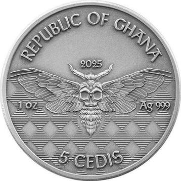 Ghana. 5 Cedis 2025 Gangster - Memento Mori 1 oz Antique