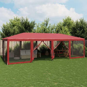 vidaXL Partytent met 12 mesh zijwanden 8x4 m HDPE rood, Verzenden, Nieuw