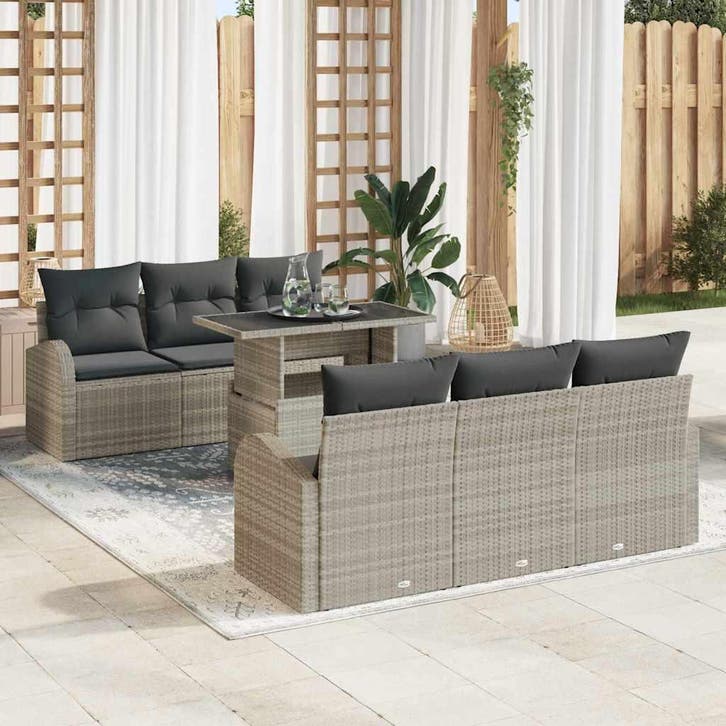 vidaXL Tuinbank Set 7 st Lichtgrijs Poly Riet, Jardin & Terrasse, Ensembles de jardin, Envoi