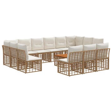 vidaXL Buiten bank set 14 pcs Natuurlijk en Crème Wit, Verzenden
