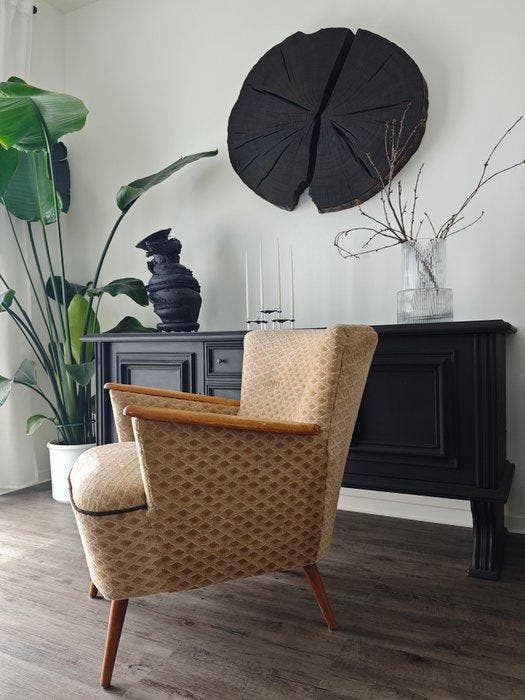 Lounge stoel - Textiel, Hout - Vintage cocktailfauteuil, Antiek en Kunst, Kunst | Designobjecten