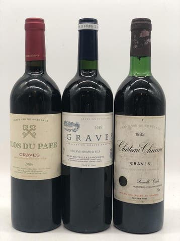 Mixed lot of 3 x 75cl red Graves (Bordeaux, rood), Ophalen of Verzenden, Rode wijn