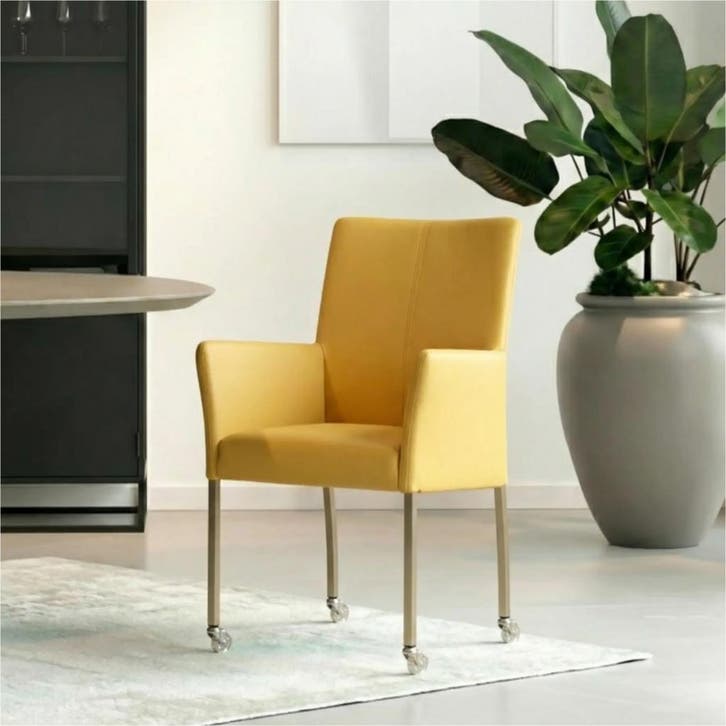 Leren eetkamerstoel Comfort met wieltjes en armleuning -, Huis en Inrichting, Stoelen, Overige kleuren, Nieuw, Leer, Ophalen of Verzenden