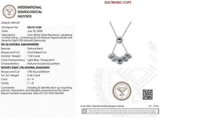 Halsketting - 14 karaat Witgoud - 3.64ct. tw. Aquamarijn -, Handtassen en Accessoires, Kettingen