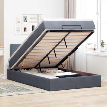 vidaXL Bed poef met matras 120x190 cm fluweel donkergrijs, Verzenden