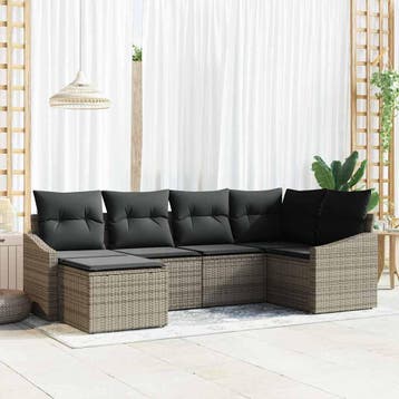 vidaXL Tuin Eettafel Set 6 st Grijs Poly Rattan en, Verzenden, Nieuw