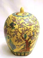 dekselvaas - Porselein - 36 cm handgeschilderde emaille