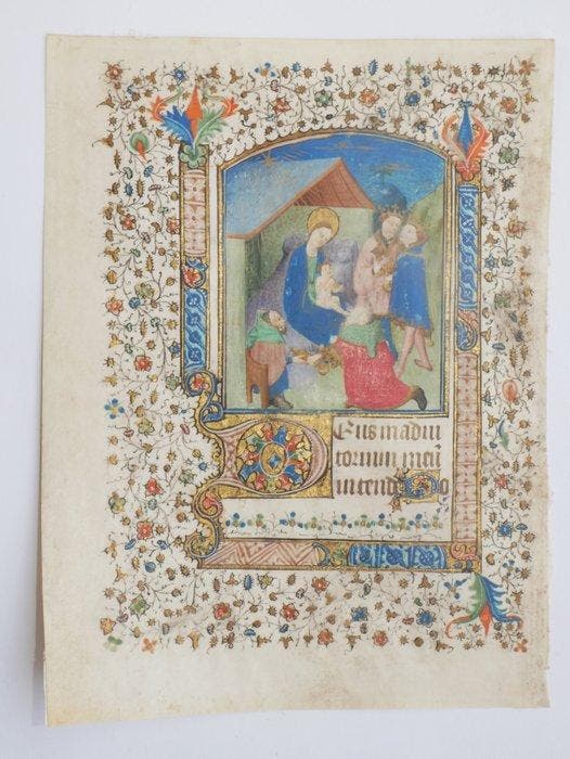 Manuscript - Miniature leaf from a latin Book of Hours ca., Collections, Cinéma & Télévision