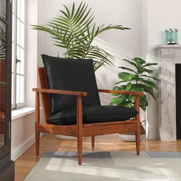 vidaXL Fauteuil echt leer en massief acaciahout, Verzenden