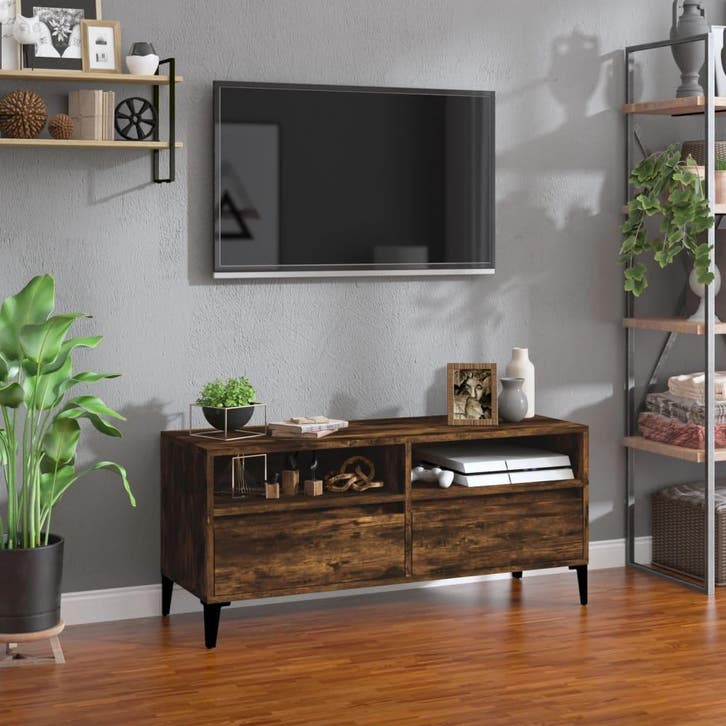 vidaXL Tv-meubel 100x34,5x44,5 cm bewerkt hout gerookt, Maison & Meubles, Armoires | Mobilier de télévision, Envoi