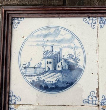 Tegel - Zes antieke blauw-witte tegels met Hollandse