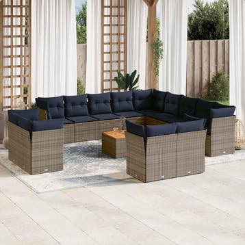 vidaXL 14-delige Loungeset met kussens poly rattan grijs, Verzenden, Loungeset