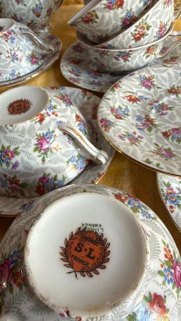 S L Limoges - Service à café (22) - Porcelaine, Plaqué or