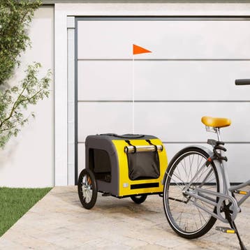vidaXL Hondenfietstrailer oxford stof en ijzer geel en grijs, Verzenden