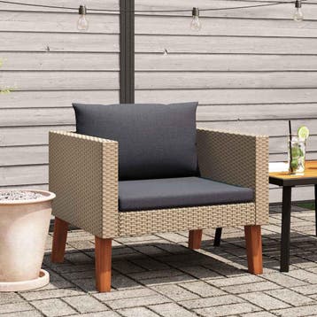 vidaXL Tuinbank eenzits met kussens poly rattan beige, Tuin en Terras, Verzenden, Nieuw