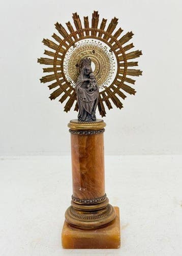 Figuur - Virgen en Pedestal - Zilver, Marmer
