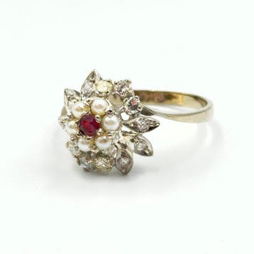 Ring - 18 karaat Witgoud Diamant (Natuurlijk) - Toermalijn