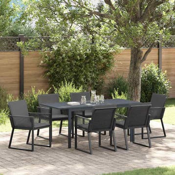vidaXL Tuin Eettafel Set 7 st Antraciet poly rattan, Verzenden
