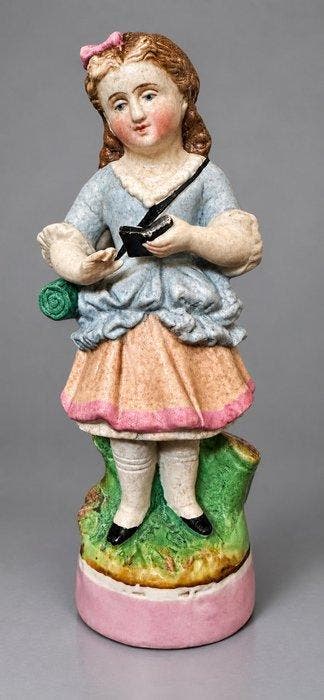 Figuur - 18de eeuw porselein meisje - Biscuit porselein, Antiek en Kunst