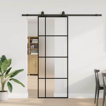 vidaXL Schuifdeur met beslagset 76x205 cm ESG glas zwart, Verzenden