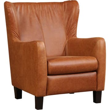 Leren fauteuil Hug - Vintage Cognac (cognac) - Poten hout, Huis en Inrichting, Nieuw, Ophalen of Verzenden, 75 tot 100 cm, Eigentijds, Klassiek, Retro, Romantisch