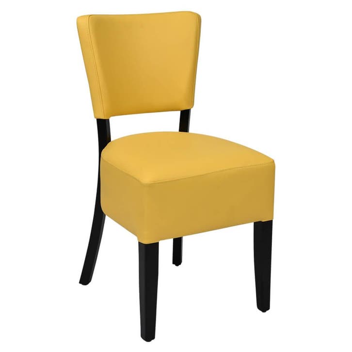 Stoel | TARA | Kunstleer/Hout | Mustard | Wengé Frame |, Zakelijke goederen, Horeca | Keukenapparatuur, Nieuw in verpakking, Verzenden