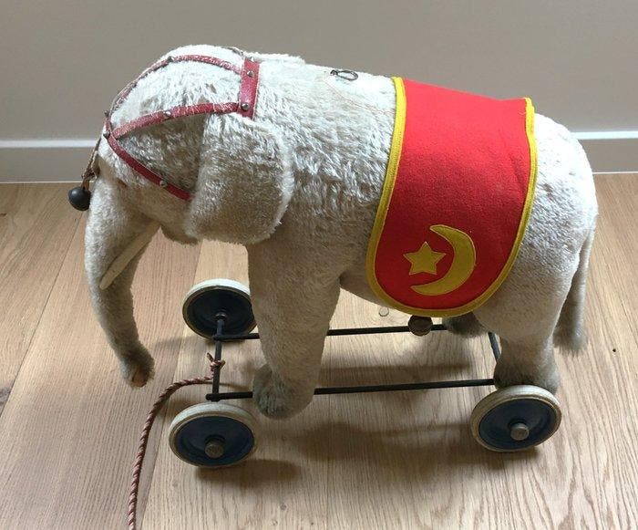 Steiff - Pluche speelgoed Steiff olifant op wieltjes -, Antiek en Kunst, Antiek | Speelgoed
