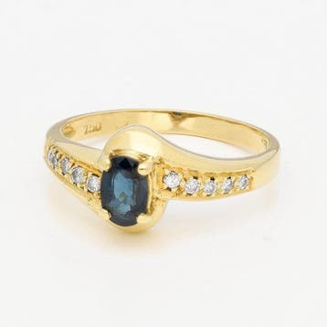 Ring - 18 karaat Geel goud - Diamant - Saffier