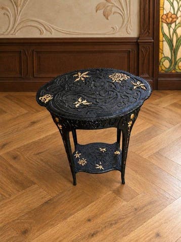 Bijzettafel - zwart met goud - Gietijzer - Art Nouveau-stijl