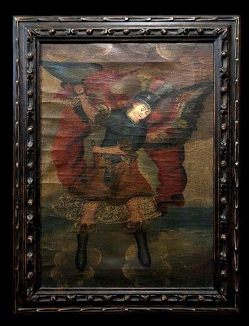 Peruvian School (c. 1900) - Saint Michael the Archangel in, Antiek en Kunst