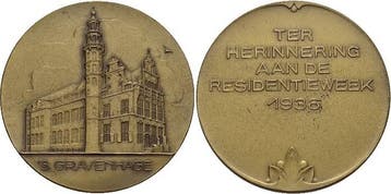 Bronze-medaille 1936 Nederland-s-gravenhage, Stadt, Timbres & Monnaies, Pièces & Médailles, Verzenden