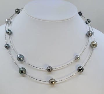 Halsketting Platina, 8x12,5 mm zilveren en pauwen Tahiti
