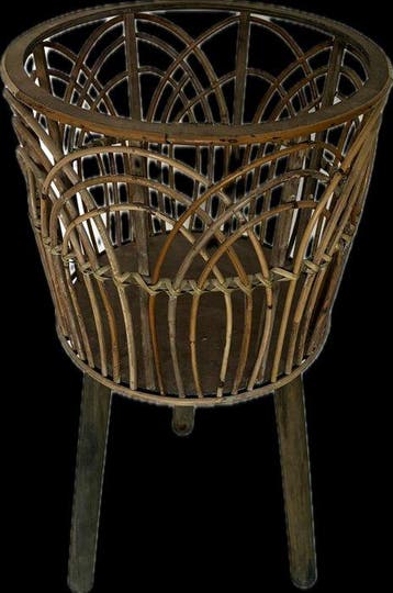 Plantentafel - Rattan, Hout - Vintage plantenstandaard
