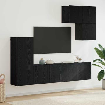 vidaXL TV Wand Eenheid 5 st Zwart Eiken Bewerkt hout, Verzenden, Nieuw