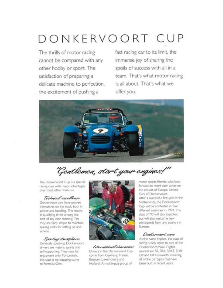 1994 DONKERVOORT CUP LEAFLET ENGELS, Livres, Autos | Brochures & Magazines