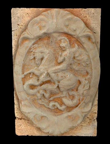 sculptuur, San Giorgio uccide il drago su marmo - 32 cm -