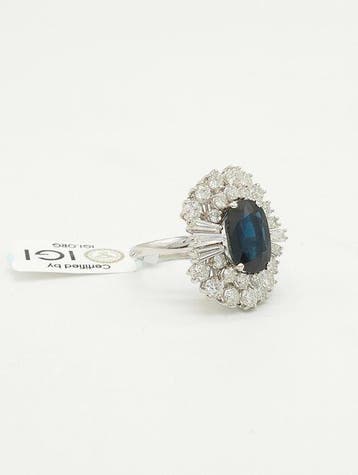 Bague - 18 carats Or blanc Saphir - Diamant, Nieuw