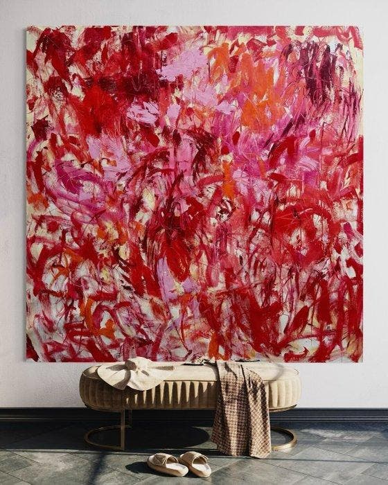 NTX Studio - Rouge - XXL - 150x150cm, Antiquités & Art, Art | Peinture | Moderne