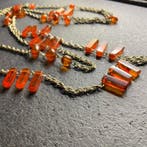 Lange art-deco ketting met twee strengen Baltische barnsteen