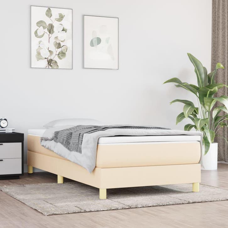 vidaXL Boxspring bed 100x200 cm stof crèmekleurig, Huis en Inrichting, Slaapkamer | Bedden, Nieuw, Verzenden