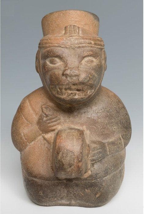 Precolumbiaans. Moche Keramische Aapfles Met Spaanse, Verzamelen, Mineralen en Fossielen