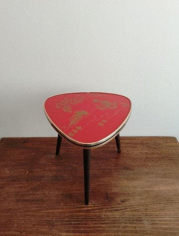 Table dappoint - Bois, Laiton, Verre - Tabouret à fleurs